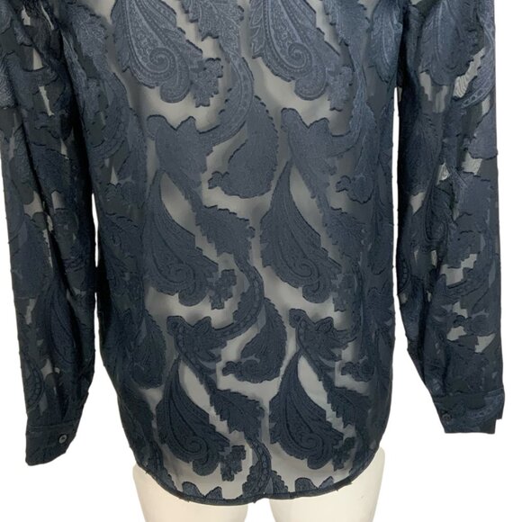 L'AGENCE Laurent Blouse XS Midnight Sheer Paisley Long Sleeve Button Front Sexy - Picture 9 of 11